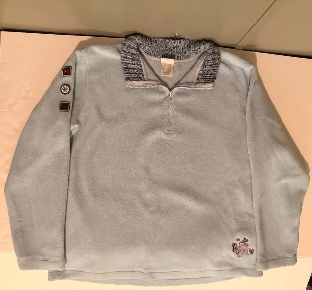 Vintage Disney Store Eeyore Embroidered 1/4 Zip Fleece Sweatshirt Blue Size L
